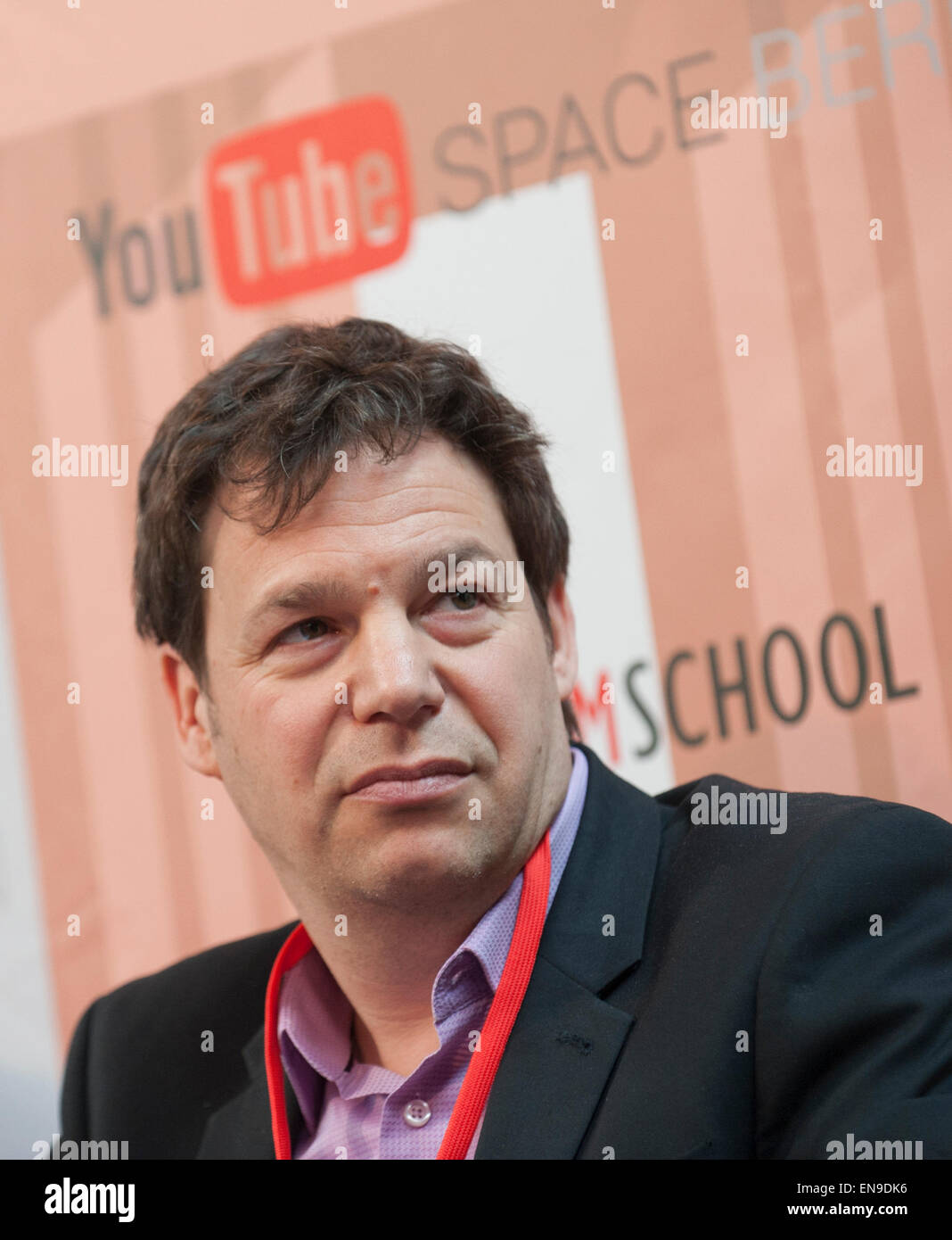 Berlin, Germany. 30th Apr, 2015. Jonny Persey, Chief Executive of Met Film Group, speaks to journalists in Berlin, Germany, 30 April 2015. Youtube introduced a new gathering place and studio for producers of Youtube videos to journalists. The place may be used by Youtube members with more than 1000 subscribers. It is the first of its kind in Europe. PHOTO: PAUL ZINKEN/dpa/Alamy Live News Stock Photo