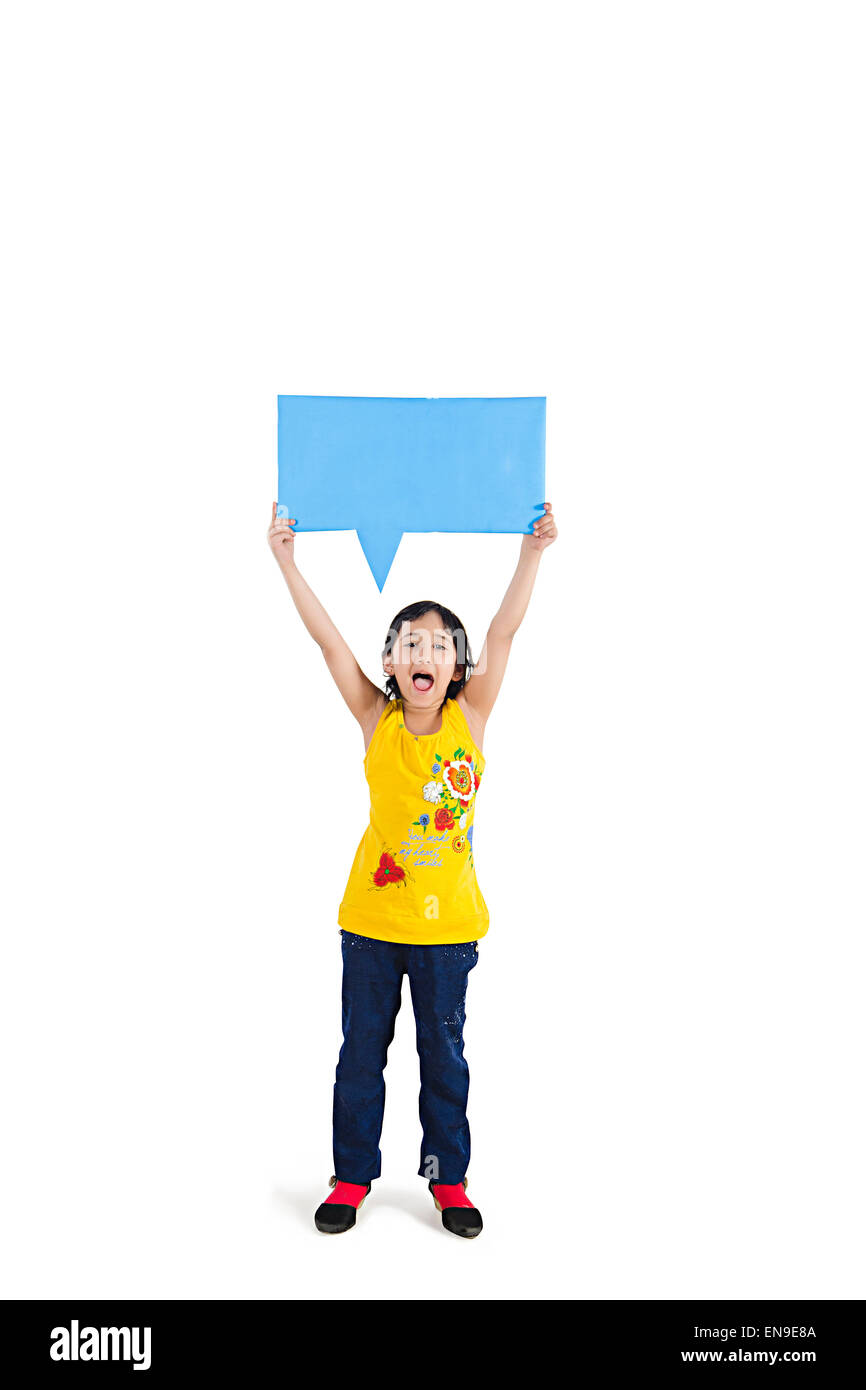 1 indian kids girl Showing Message Board Stock Photo