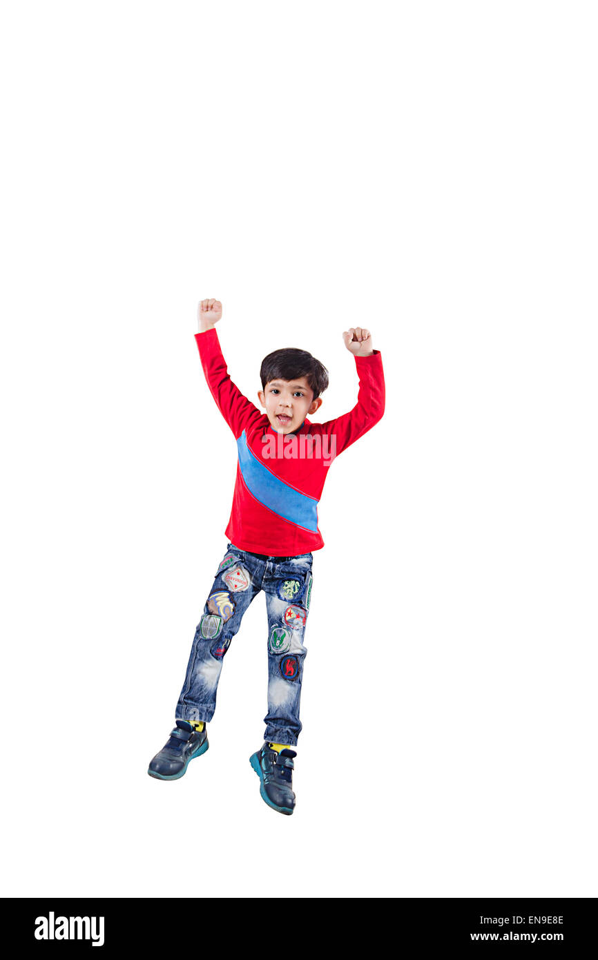 1 indian kids boy Jumping Stock Photo