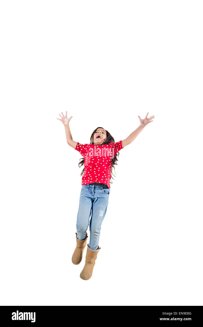 1 indian kids girl jumping Stock Photo