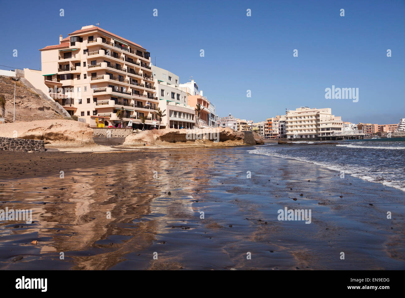 Beach and the village El Medano, Granadilla de Abona ...