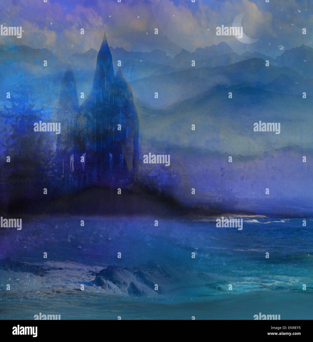 abstract landscape with old castle Stock Photo - Alamy
