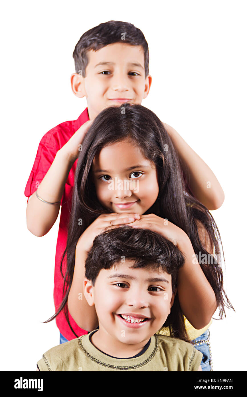 3 indian kids friends enjoy Stock Photo