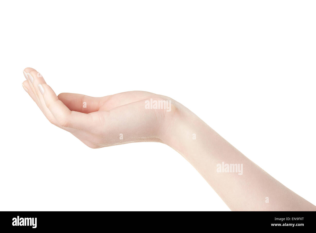 Woman empty hand open palm Stock Photo
