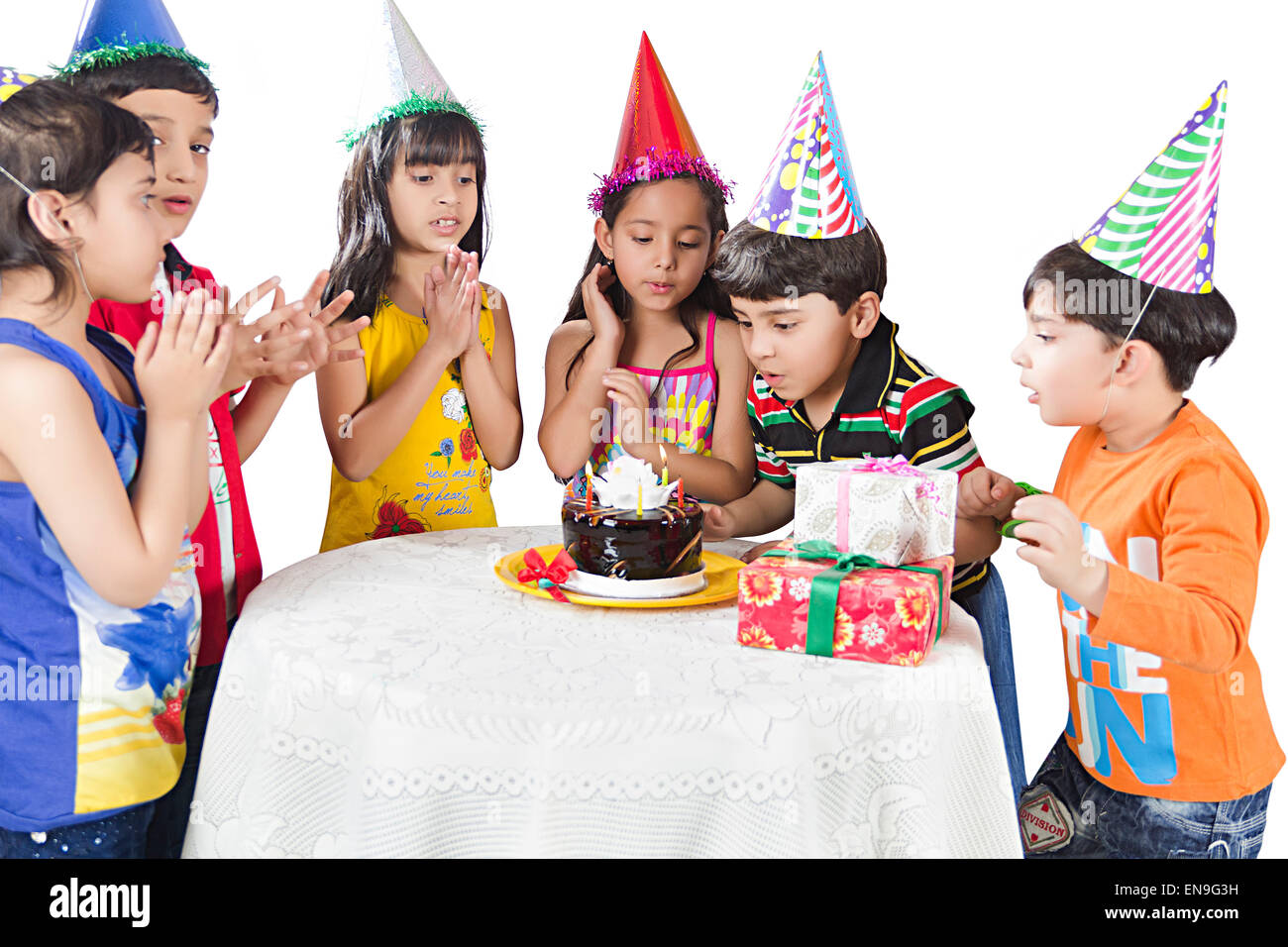 indian Kids Group Friends Birthday Celebration Stock Photo