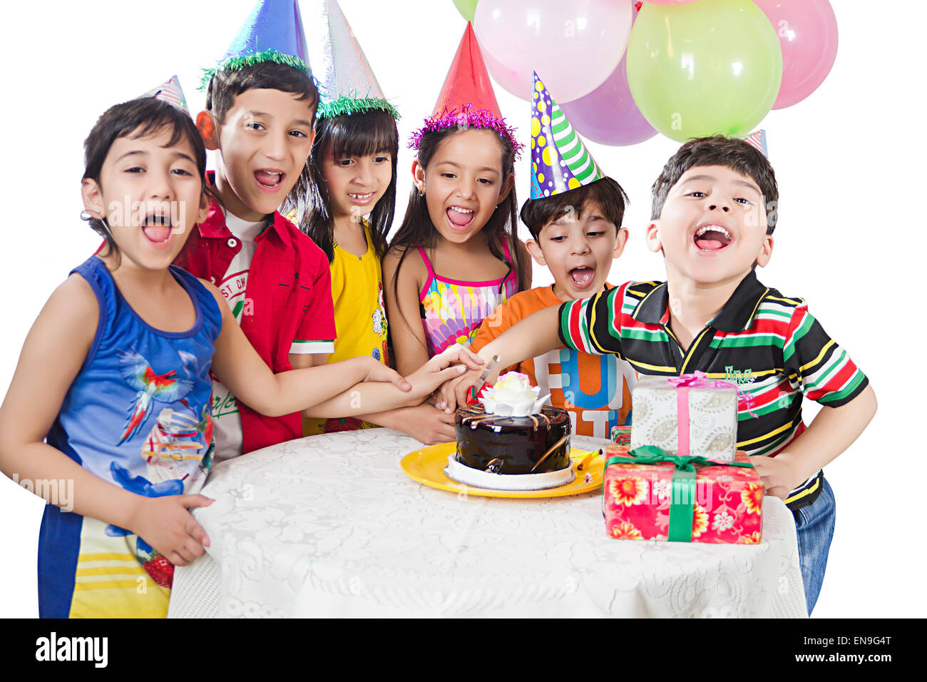 indian Kids Group Friends Birthday Celebration Stock Photo