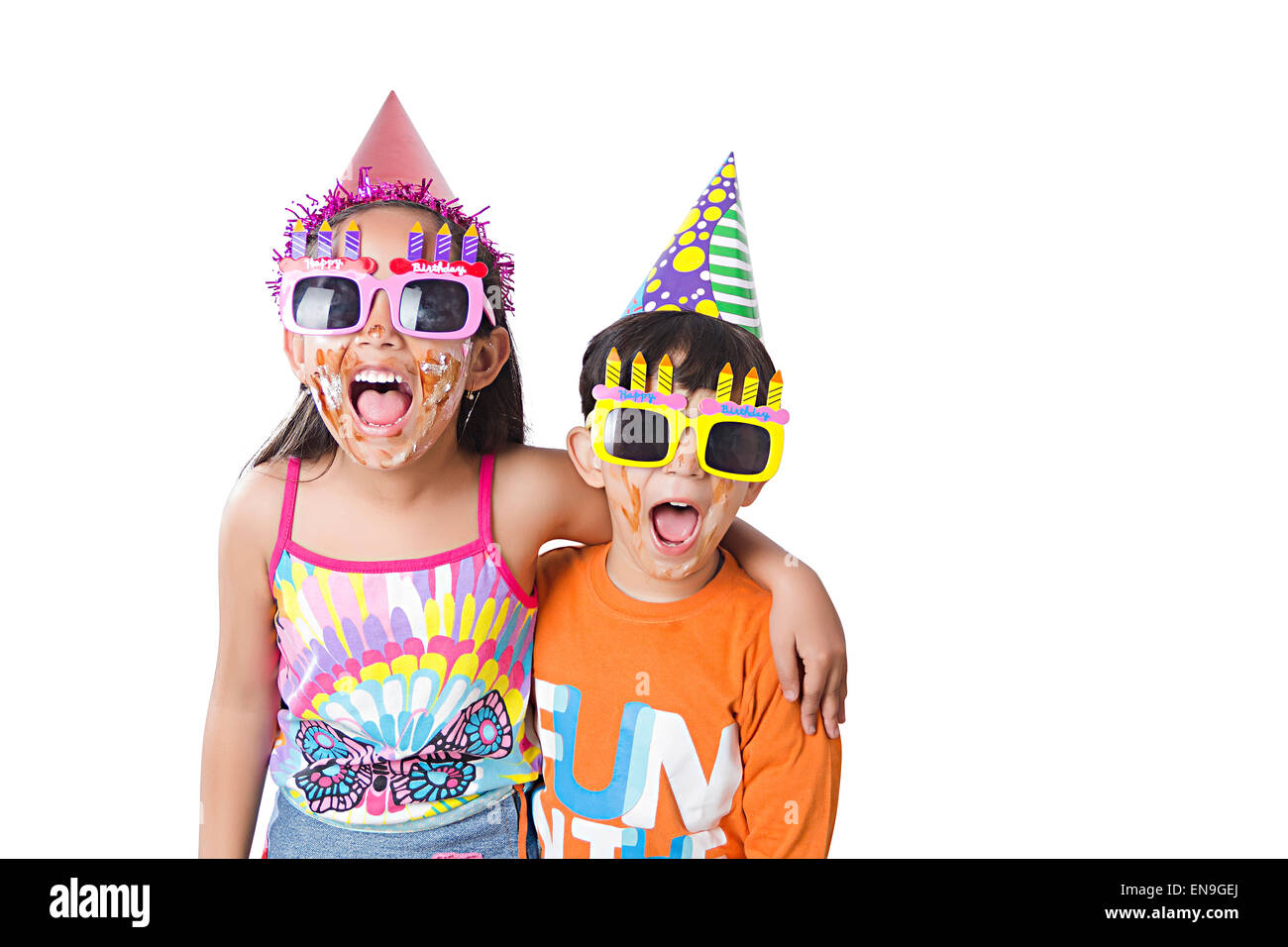 2 indian kids friends Birthday Party enjoy Stock Photo