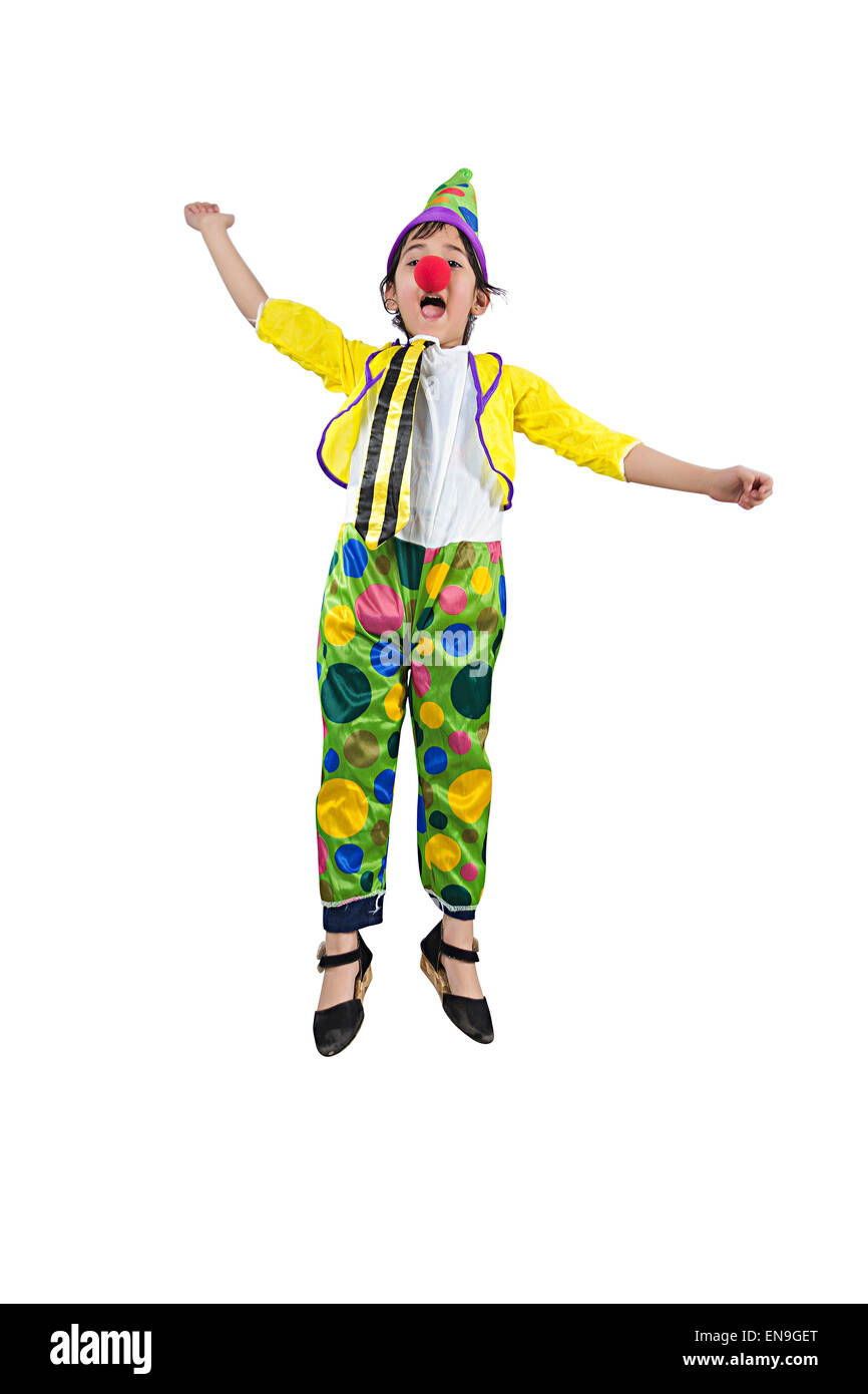 1 indian kids boy Joker Costume Jumping Stock Photo