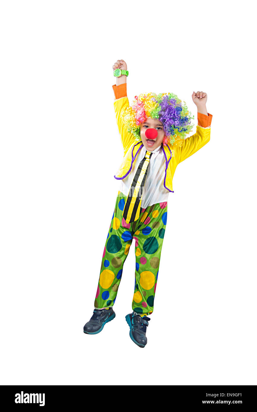 1 indian kids boy Joker Costume Jumping Stock Photo
