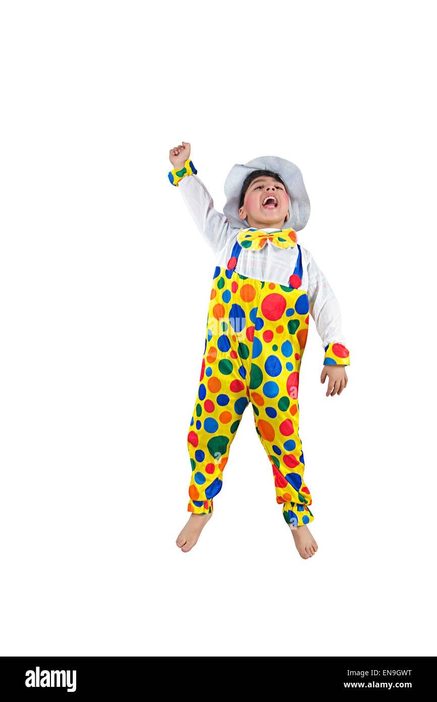 1 indian kids boy Joker Costume Jumping Stock Photo