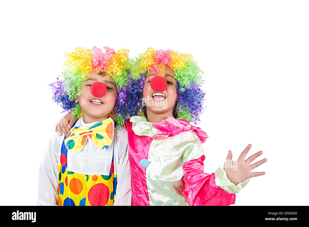 2 indian kids friends Joker Costume enjoy Stock Photo