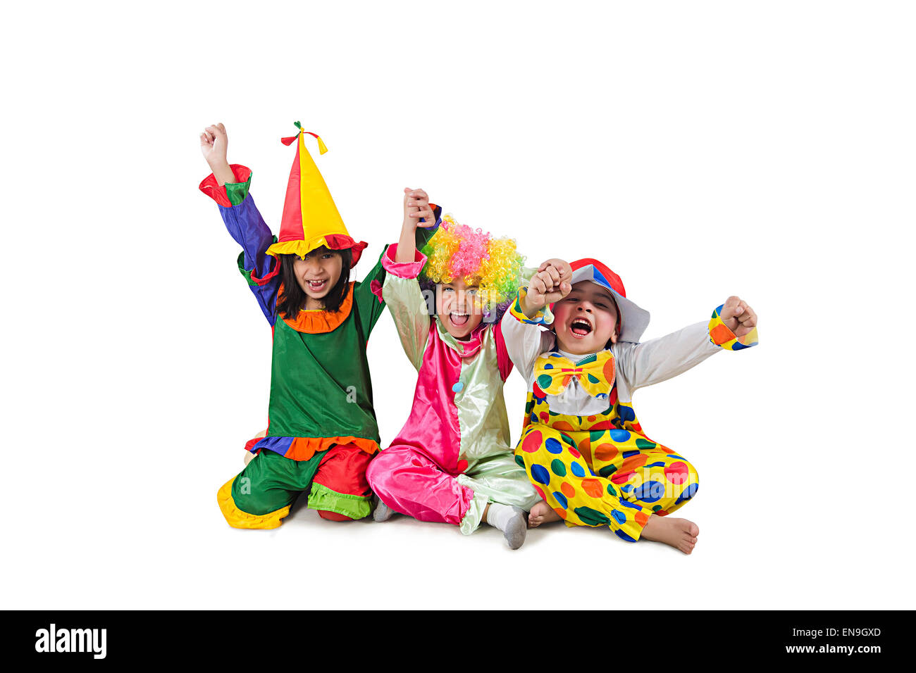 4 indian kids friends Joker Costume enjoy Stock Photo