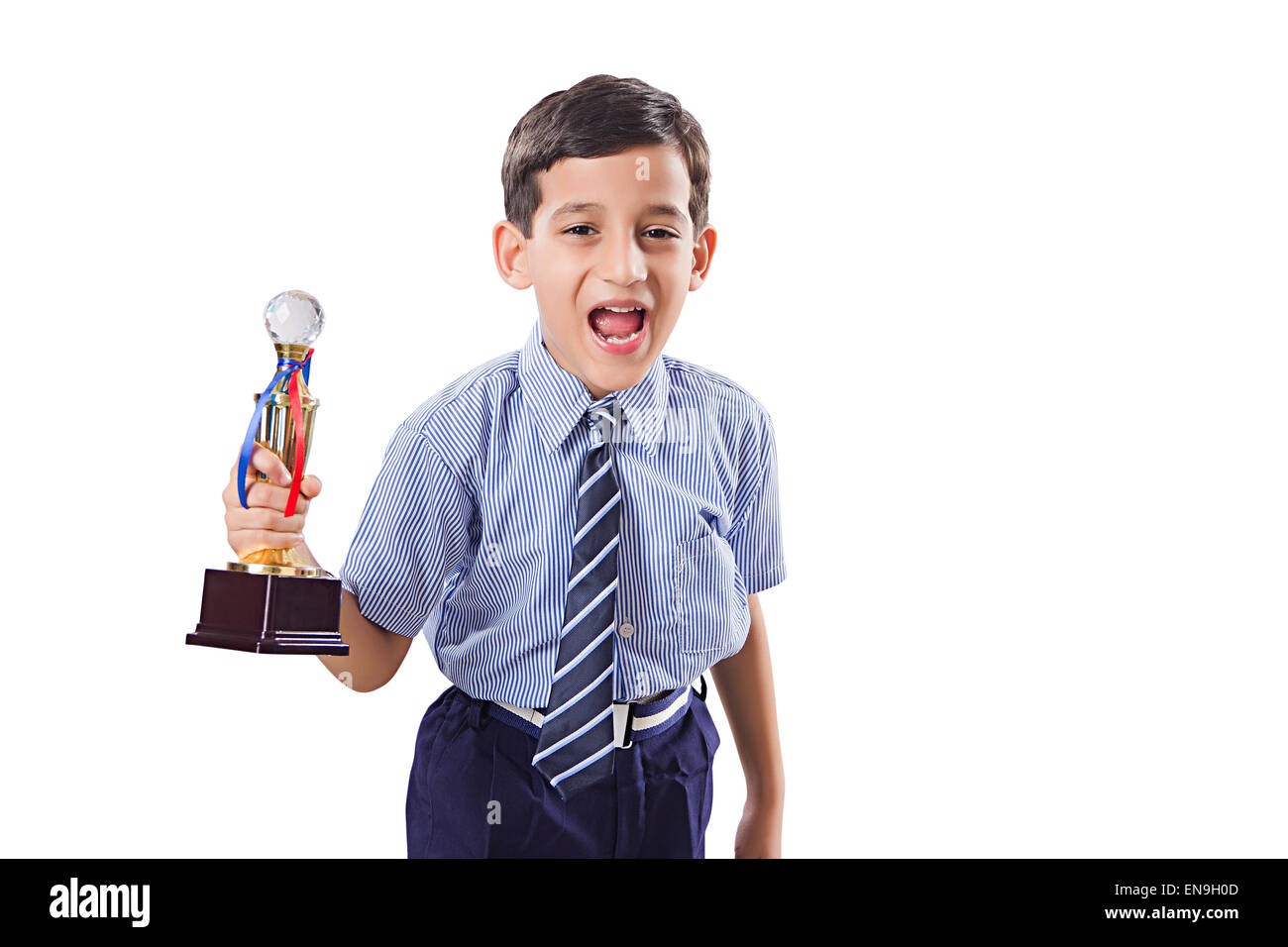 1 Indian Kids Boy School Student Victory Trophy Stock Photo