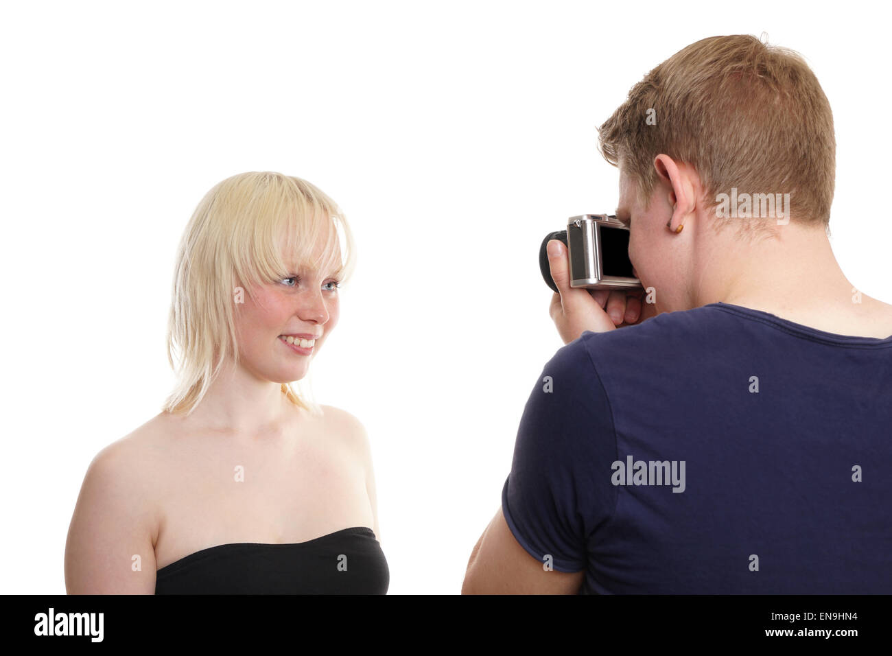 guy photographing girl Stock Photo