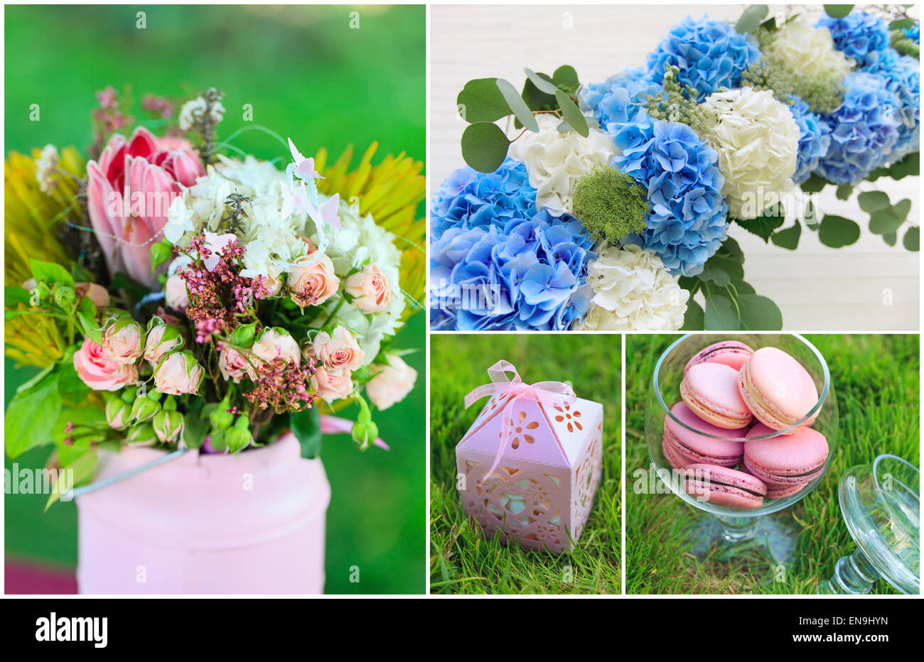 Wedding background set - flowers and sweets collage Stock Photo