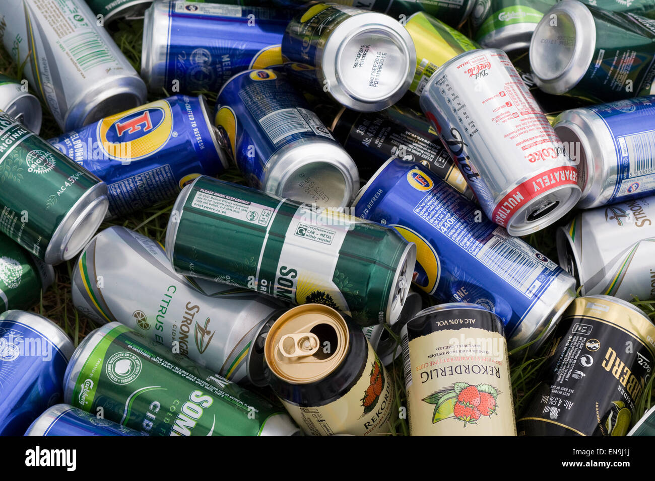 Empty beer and Larger cans in a pile Stock Photo