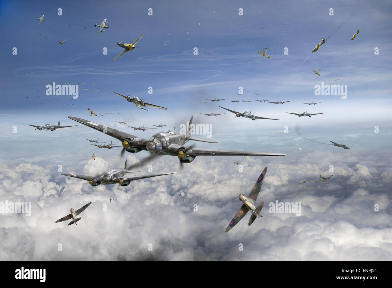 15 September 1940: a key date in the Battle of Britain, as the RAF saw off waves of attacking Luftwaffe bombers and fighters. Stock Photo