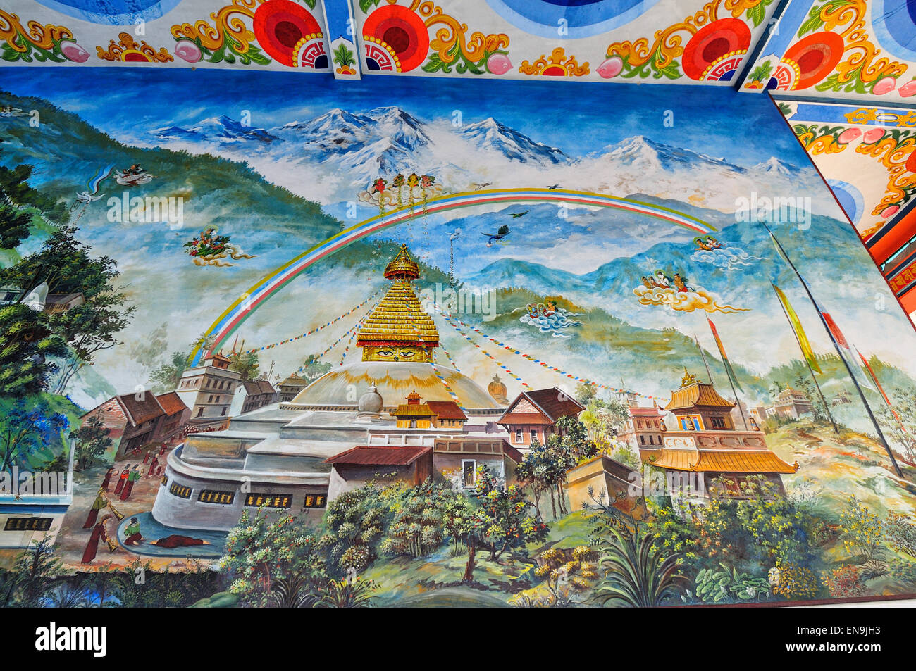 Budha story in paintings in Lumbini German Temple. Stock Photo