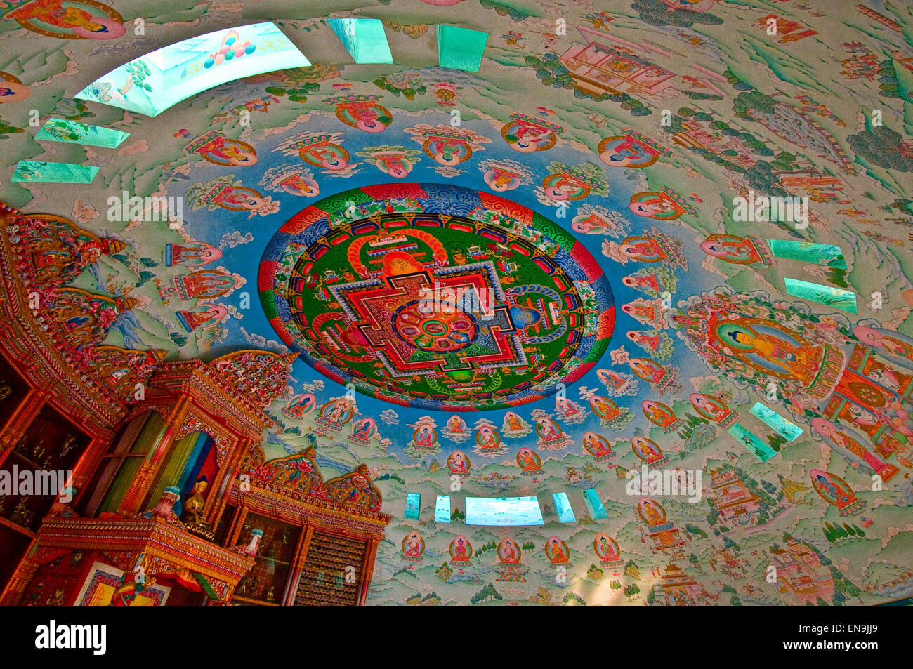 There are very beautiful paintings on the dome of the temple. Stock Photo