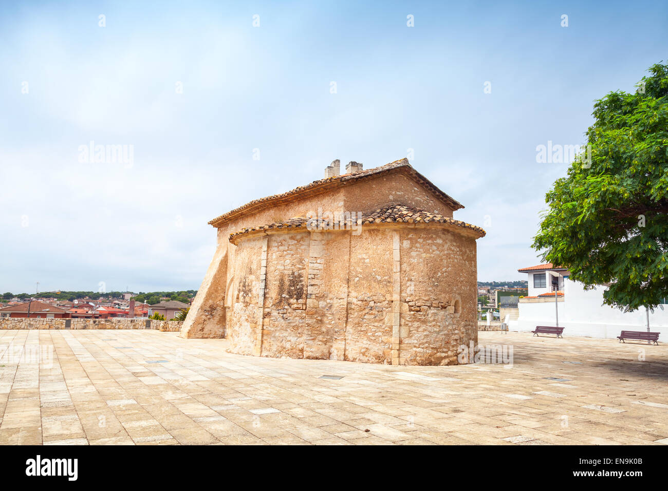 Saint Michael church in Calafell town, Spain. It is a work of transaction from Romanic to Gothic style, was shaped in XIII centu Stock Photo