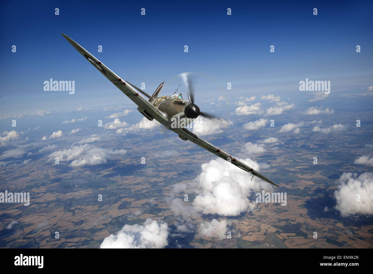 A classic RAF Supermarine Spitfire Mk I fighter in Battle of Britain markings from August 1940. Stock Photo