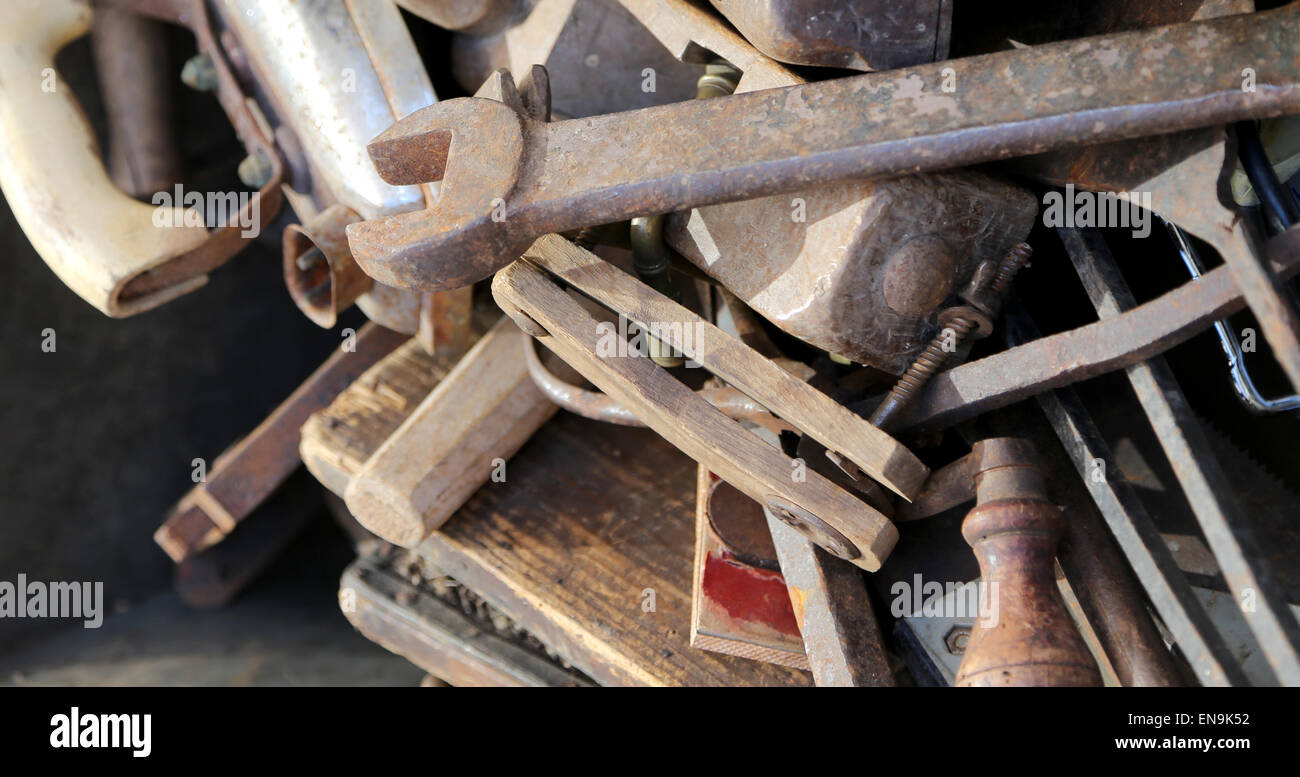 old tools rust for sale in the antique shop Stock Photo