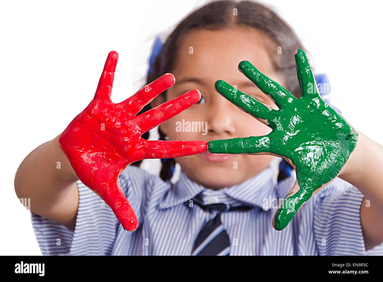 1 Indian Kids Girl Student Paint Mischief Stock Photo Alamy