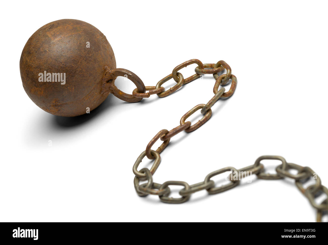 Old Rusty Ball and Chain Isolated on White Background. Stock Photo