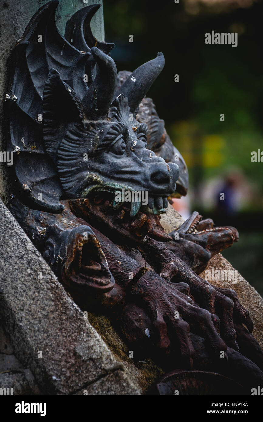 devil figure, bronze sculpture with demonic gargoyles and monsters ...