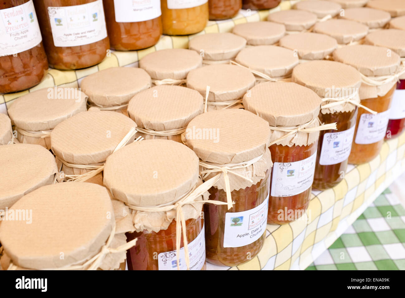 Jars of home made honey on a shelf Stock Photo Alamy