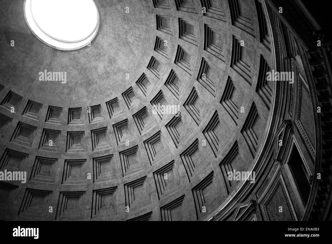 Ceiling of the Pantheon in Black and White. Stock Photo