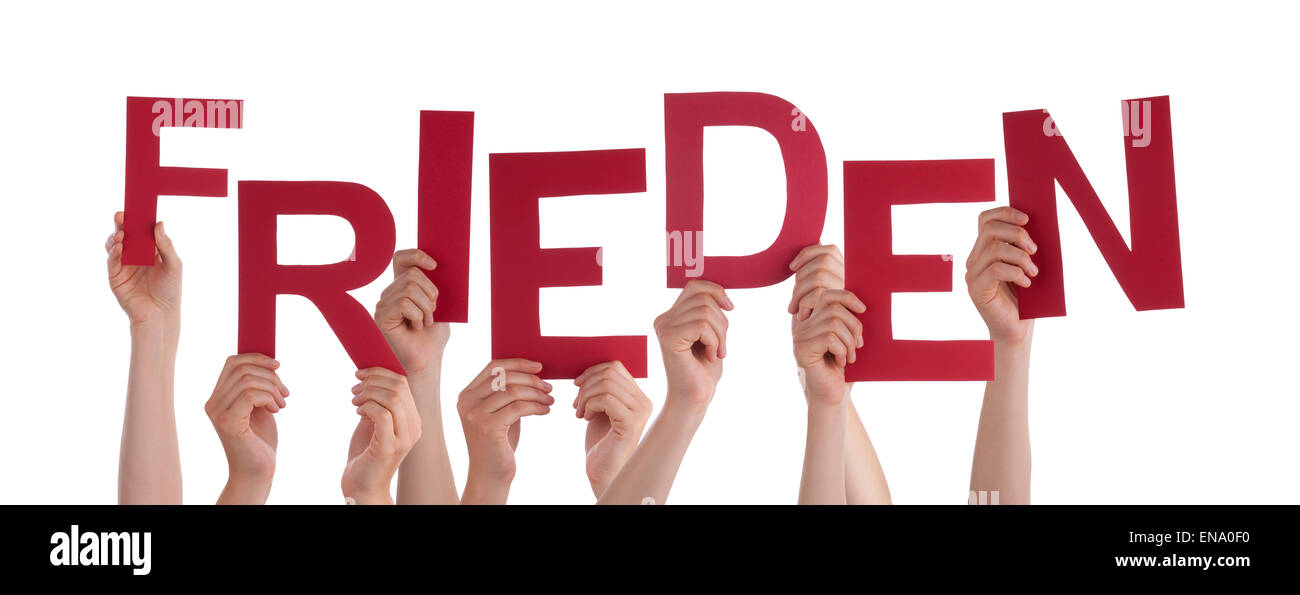 People Holding German Word Frieden Means Peace Stock Photo
