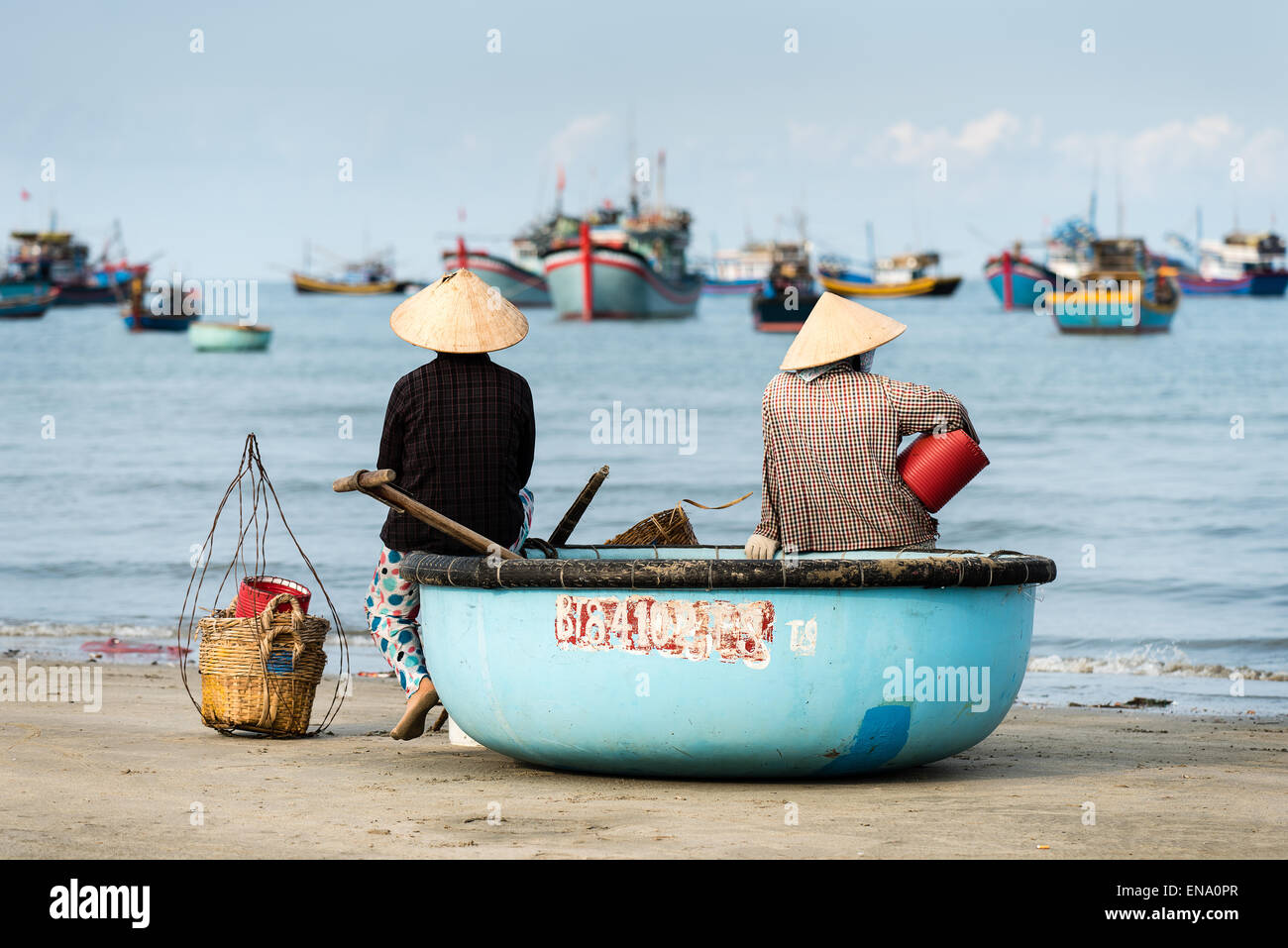 Mui Ne Fishing Village, Waiting For The Fishermen To Return Stock Photo