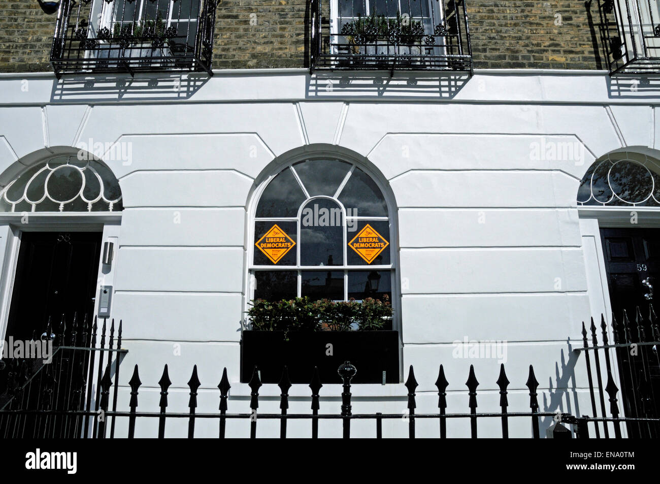 Two Vote Liberal Democrats Posters in window Gibson Square, London