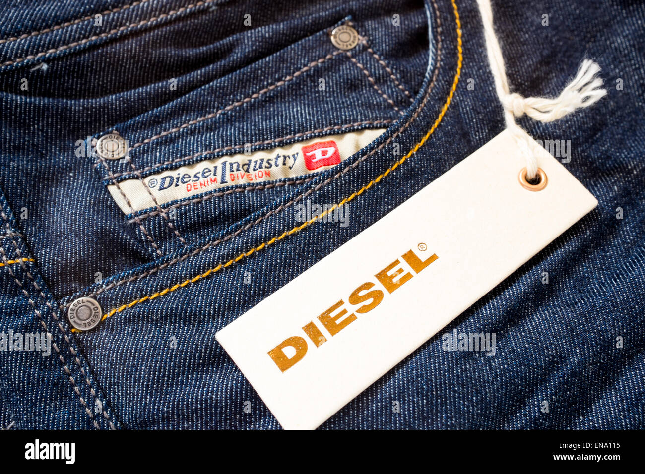 Close up of diesel jeans with diesel tag attached Stock Photo - Alamy