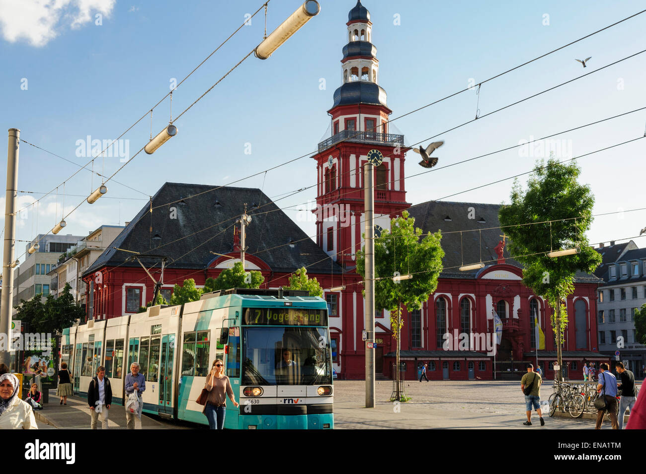 St. Sebastian church and old guild hall, market square, Mannheim, Baden