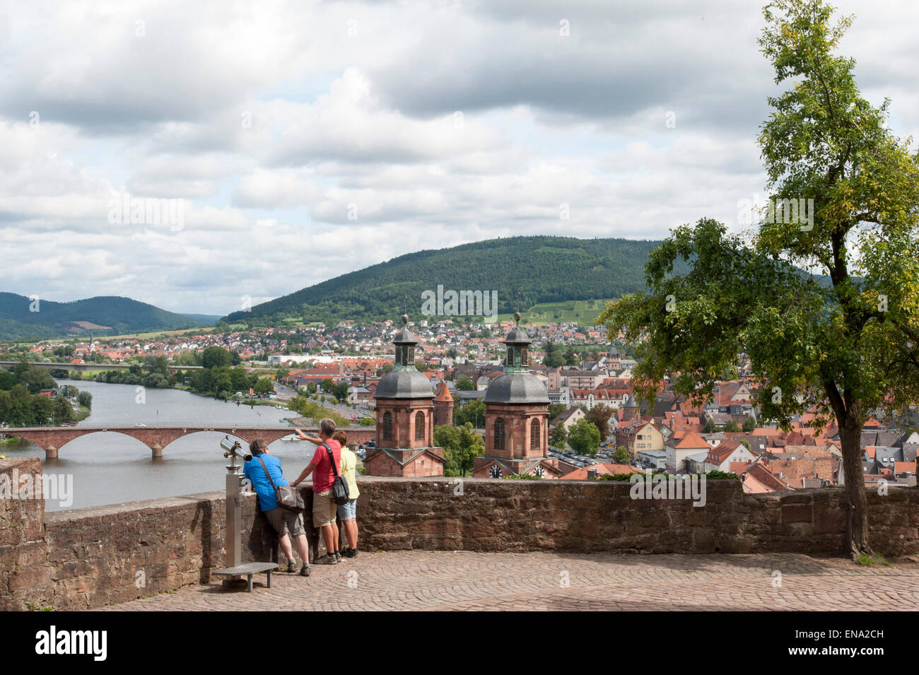 View from the Mildenburg to Miltenberg and the river Main, Odenwald, Bavaria, Germany Stock Photo