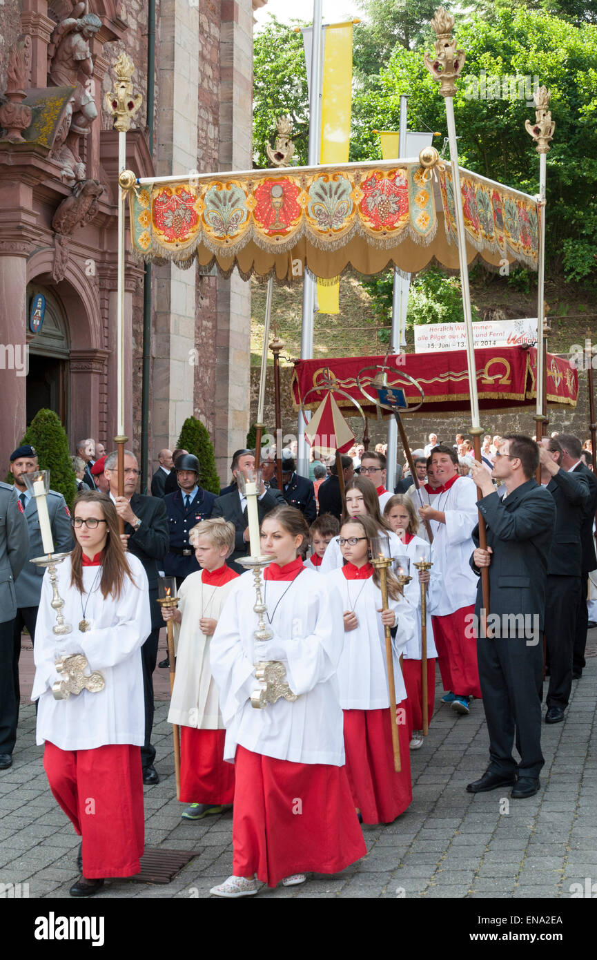 Corpus Christi procession, pilgrimage Basilica of St. George, Walldürn, Odenwald, Baden-Württemberg, Germany Stock Photo