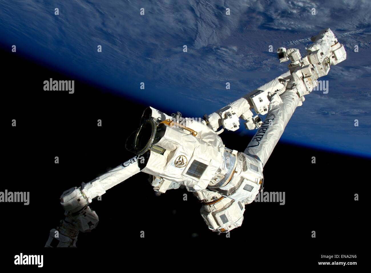 The Canada arm 2 on the International Space Station April 9, 2015 in Earth Orbit. Stock Photo