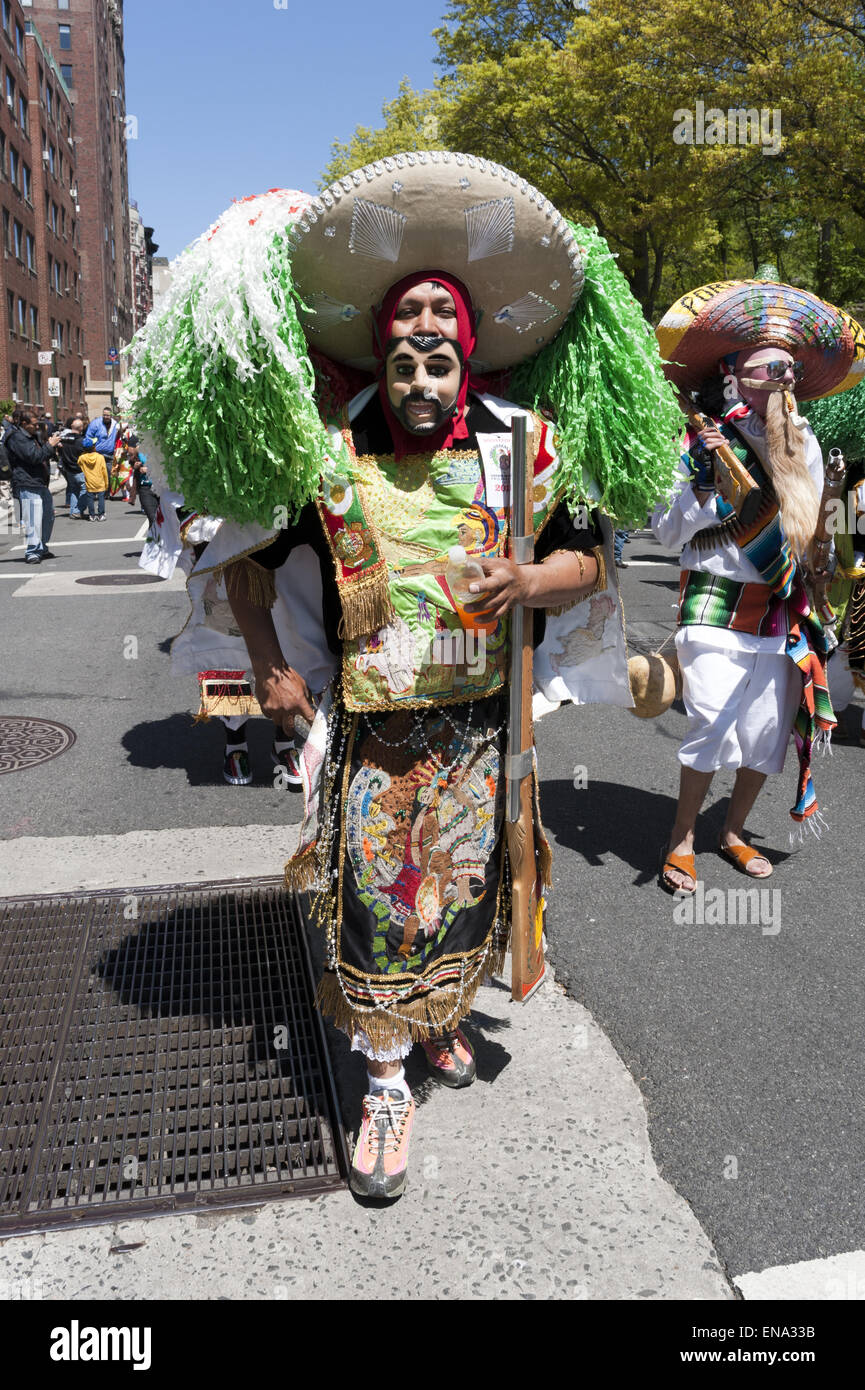 Dancers at Cinco de Mayo parade on Central Park West in NYC Stock Photo