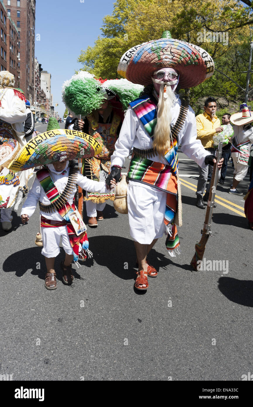 Dancers at Cinco de Mayo parade on Central Park West in NYC. Stock Photo