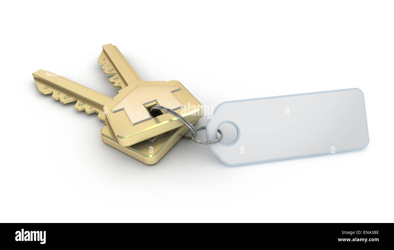 Keys with empty thumb on white Stock Photo