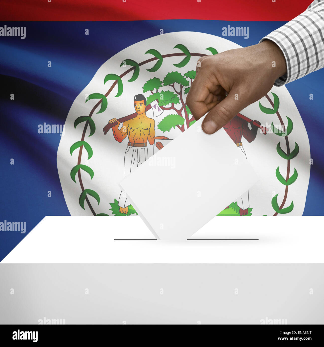 Ballot box with flag on background - Belize Stock Photo - Alamy
