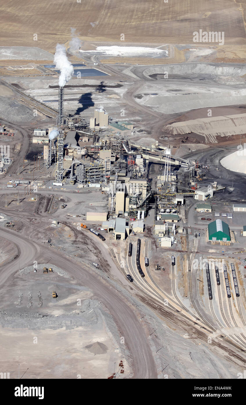 An aerial view of the processing facility at a phosphate mine Stock Photo