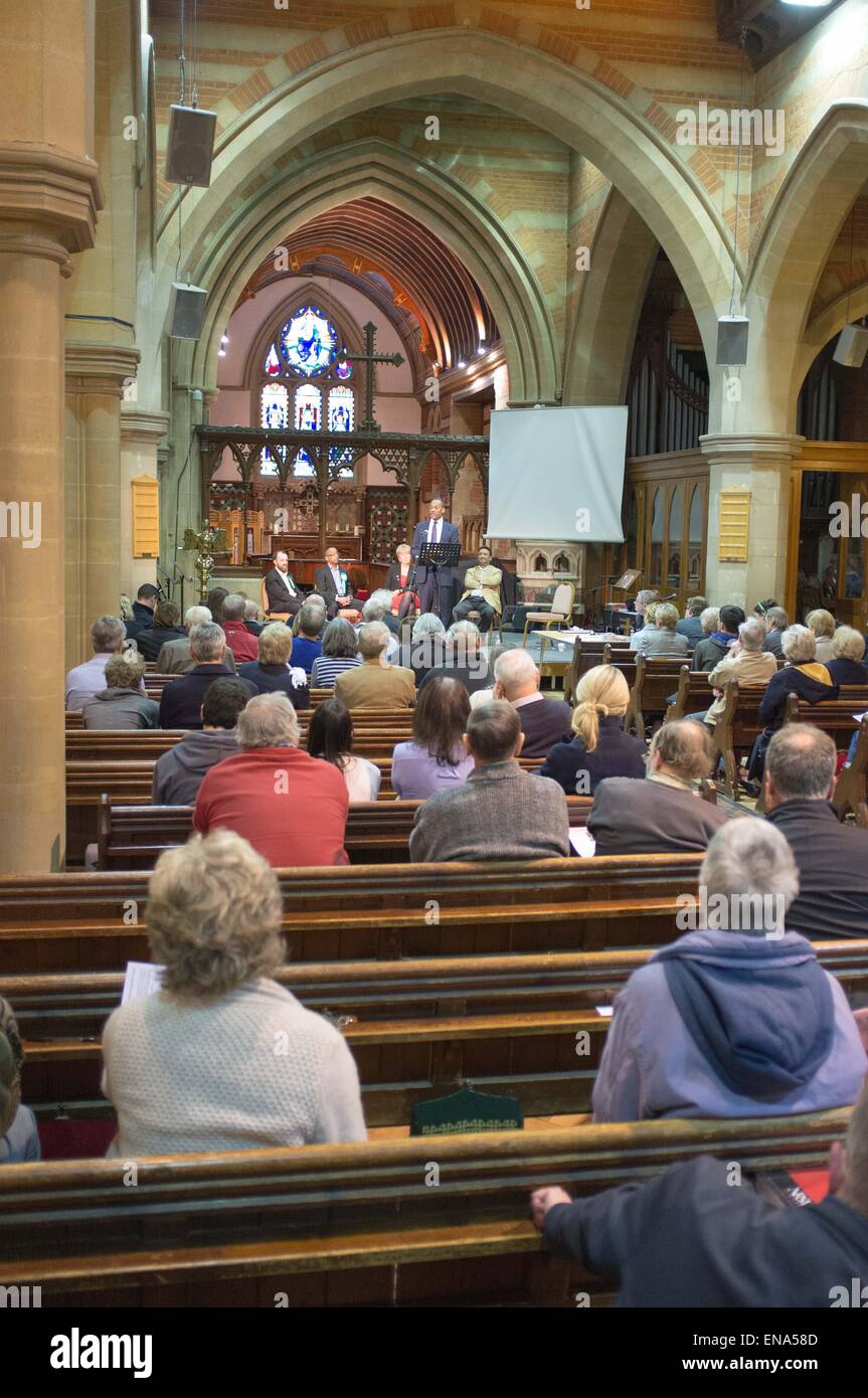 Sunningdale, UK. 30th April, 2015. 2015 General Election Political hustings for the seat of Windsor held at Holy Trinity Church Sunningdale. Credit:  Andrew Spiers/Alamy Live News Stock Photo