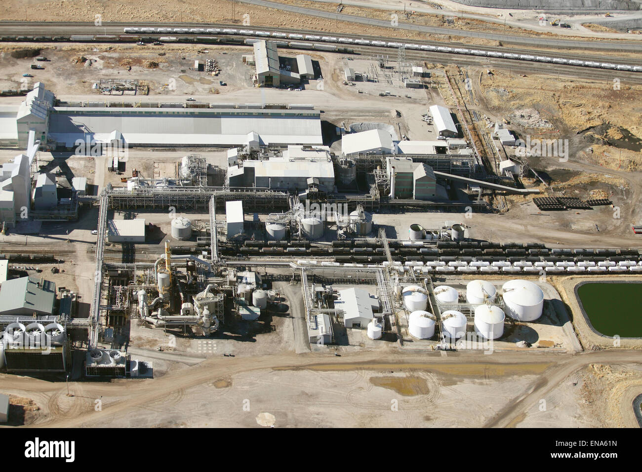 An aerial view of the processing facility at a phosphate mine. Stock Photo