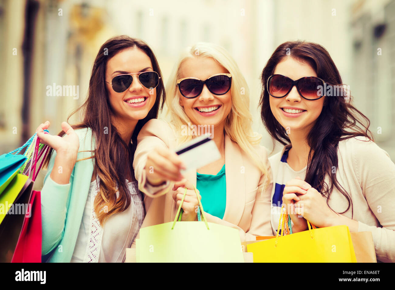 girls with shopping bags in ctiy Stock Photo Alamy