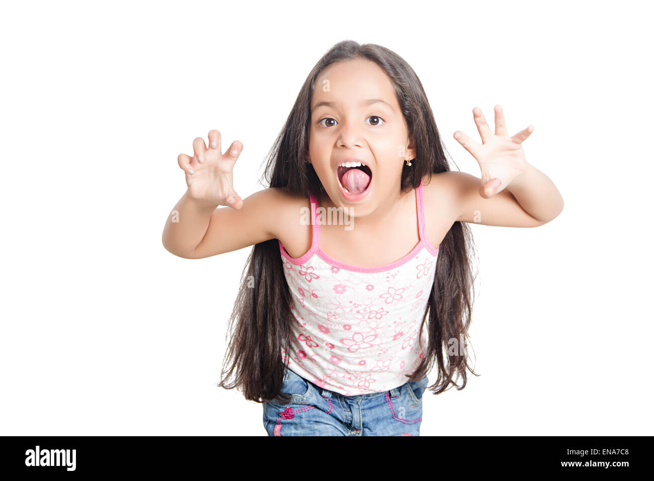 1 indian kids girl shouting Stock Photo