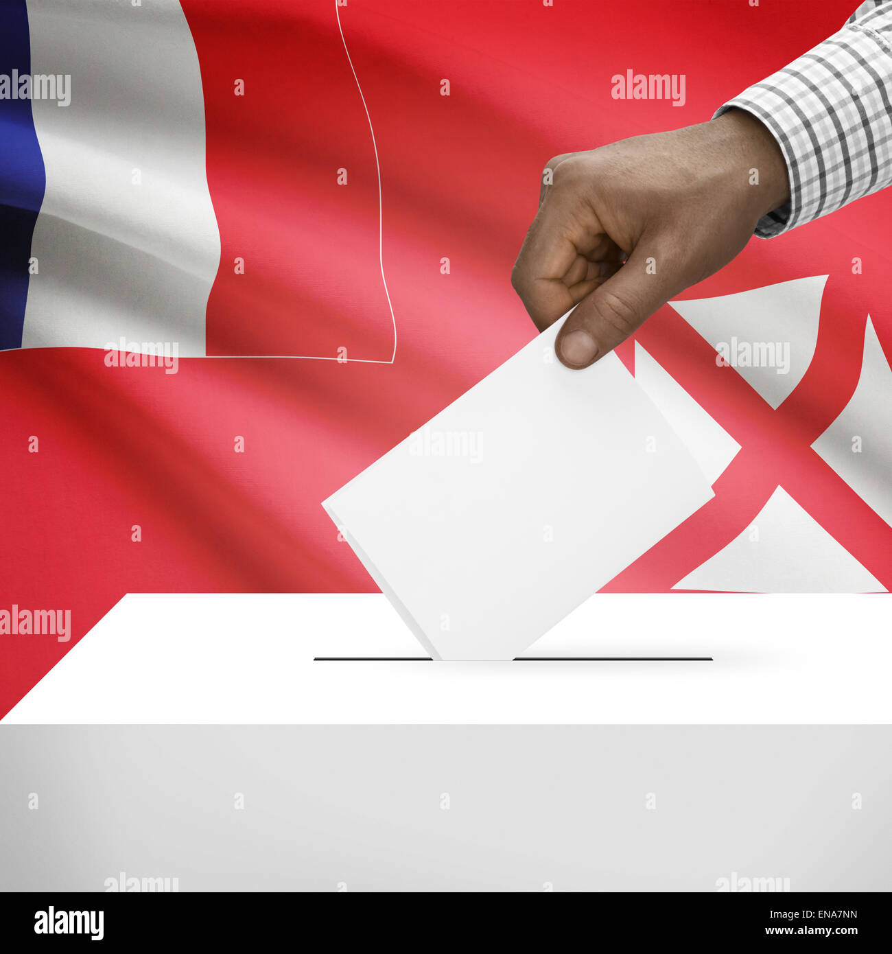 Ballot box with flag on background - Territory of the Wallis and Futuna Islands Stock Photo