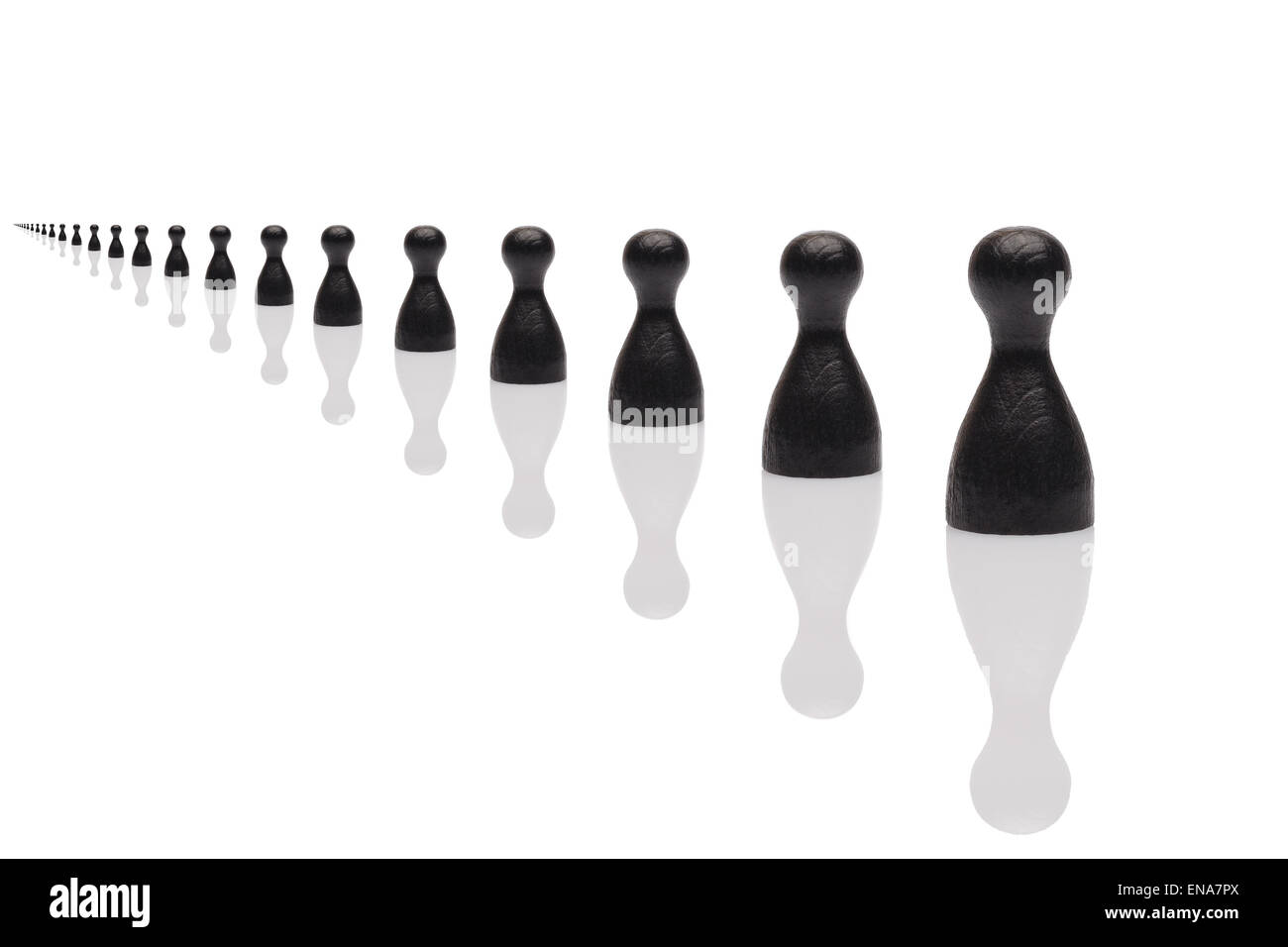 Concept: business line team inifinite black. Black pawn isolated on white background. Stock Photo